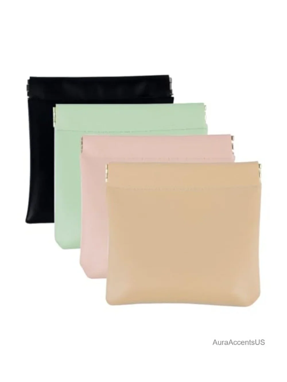 4 Mini Faux Leather Cosmetic Pouch Set - Travel Makeup Bags Organizer